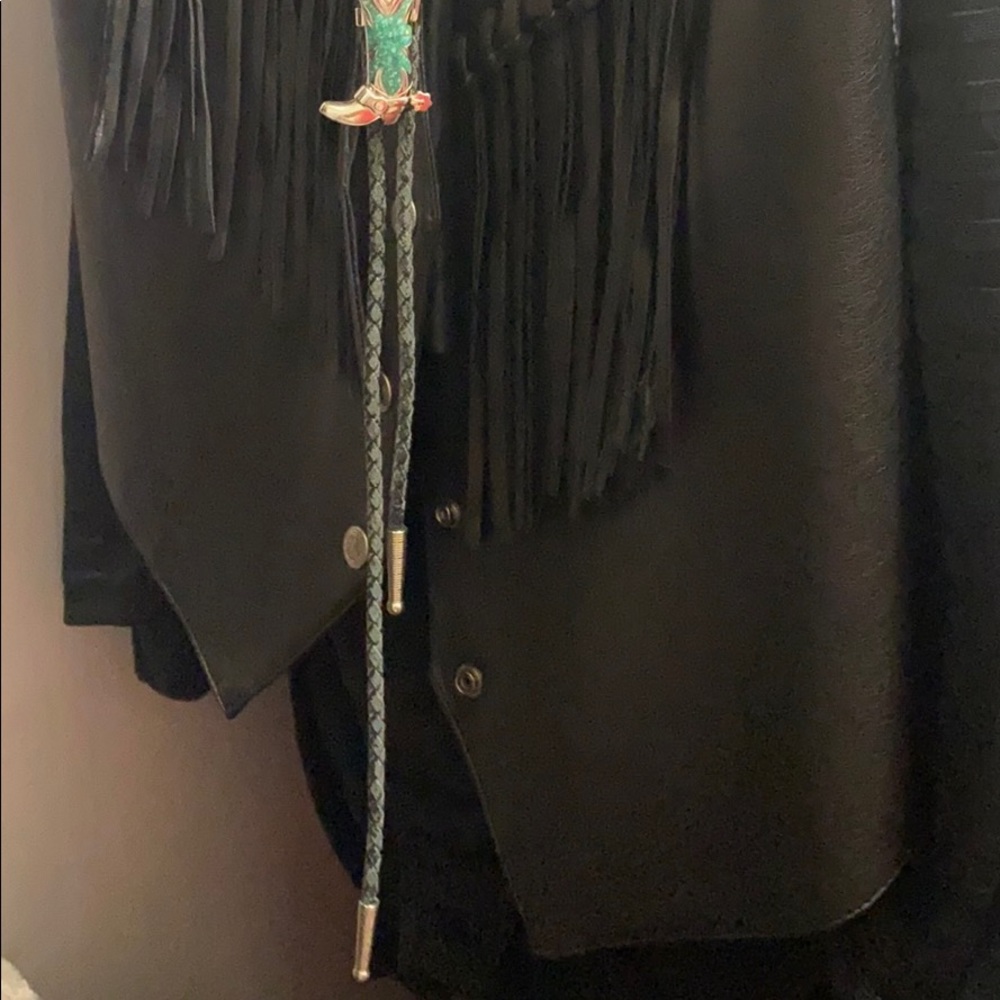 NOW SHIPPING SAME DAY!! Vintage western - turquoise cowboy boot bolo tie - Picture 2 of 2